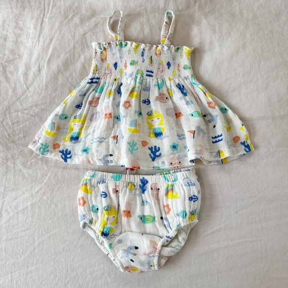 Angel Dear Other - Angel Dear Cotton Muslin Ocean Mermaid Print Matching Set 12-18 Months New